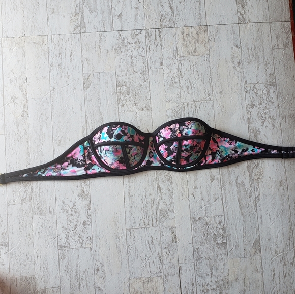 Xhilaration Strapless Bikini Top Pink /Teal/ Black - Picture 3 of 6